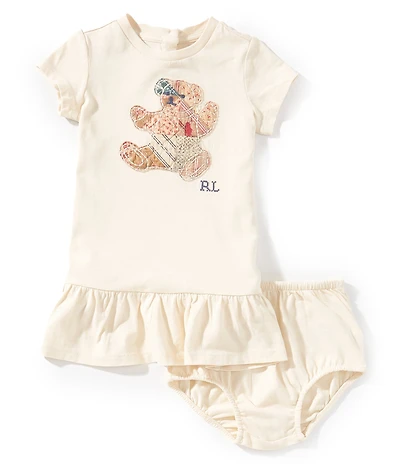 Ralph Lauren Baby Girls Short Sleeve Patchwork Bear Drop Waist Dress