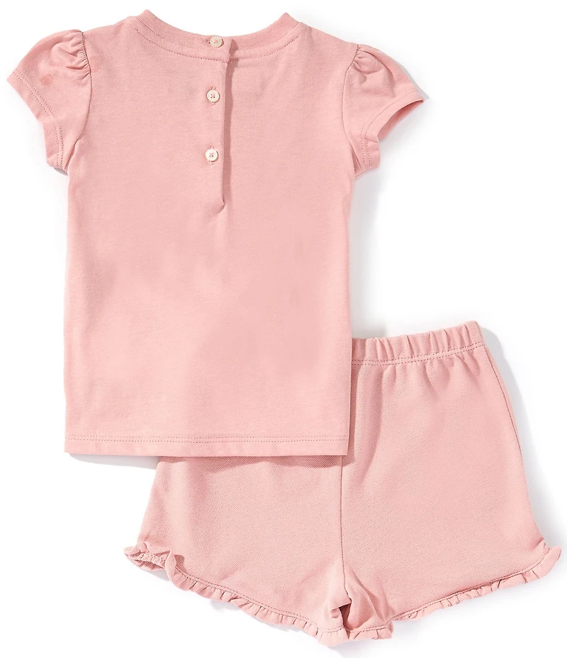 Ralph Lauren Baby Girls Short-Sleeve Polo Bear Jersey T-Shirt & Mesh Shorts Set