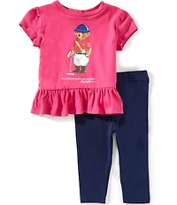 Ralph Lauren Baby Girls Short-Sleeve Polo Bear T-Shirt & Leggings Set
