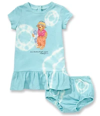Ralph Lauren Baby Girls Short-Sleeve Tie-Dye Polo Bear Drop-Waist Dress