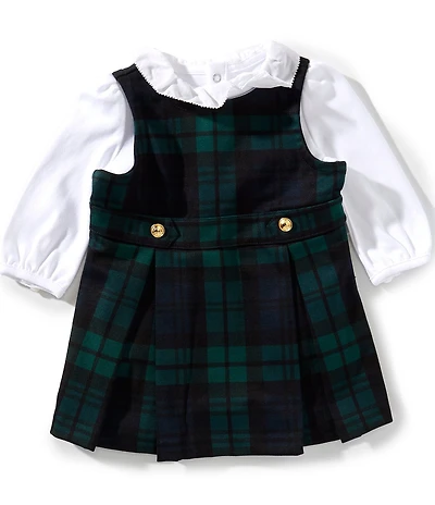 Ralph Lauren Baby Girls Sleeveless Plaid Ponte Jumper Dress & Puffed-Sleeve Interlock Bodysuit Set