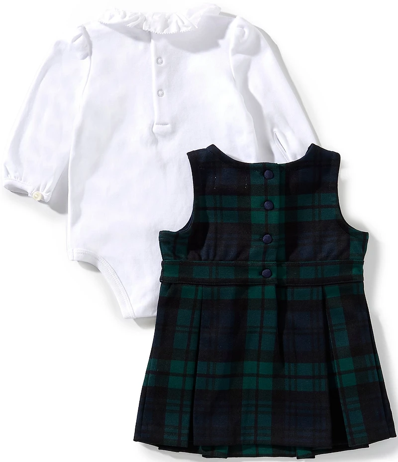 Ralph Lauren Baby Girls Sleeveless Plaid Ponte Jumper Dress & Puffed-Sleeve Interlock Bodysuit Set