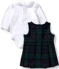 Ralph Lauren Baby Girls Sleeveless Plaid Ponte Jumper Dress & Puffed-Sleeve Interlock Bodysuit Set