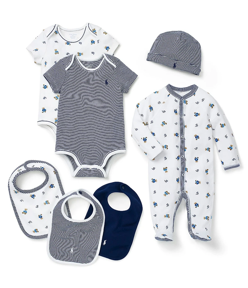 Ralph Lauren Baby Boys Stripe & Bear Printed Short Sleeve Bodysuit 2-Pack