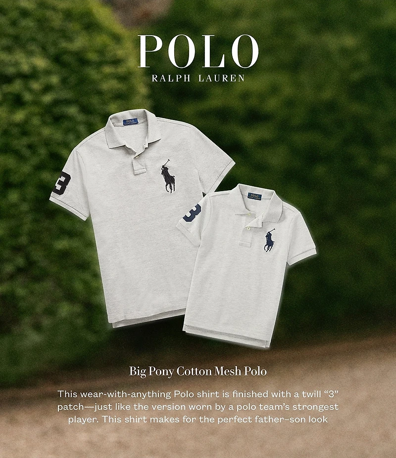 Polo Ralph Lauren Little Boys Short Sleeve Oversized Logo Classic Mesh Polo Shirt