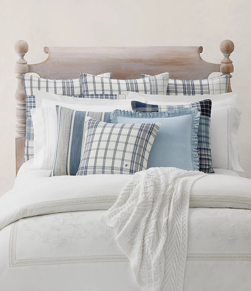 Ralph Lauren Delaney Chambray Ruffled Decorative Throw Pillow