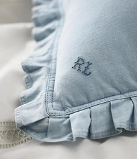 Ralph Lauren Delaney Chambray Ruffled Decorative Throw Pillow