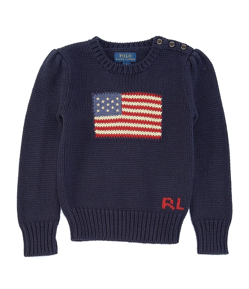 Polo Ralph Lauren Little Girls Intarsia American Flag Knit Sweater