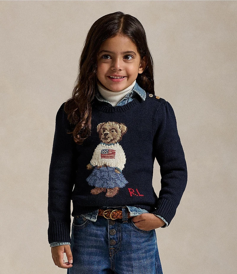 Polo Ralph Lauren Little Girls Polo Bear Flag Sweater