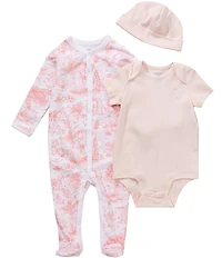 Ralph Lauren Baby Girls Cotton Toile Print Footie, Bodysuit, & Hat 3-Piece Set
