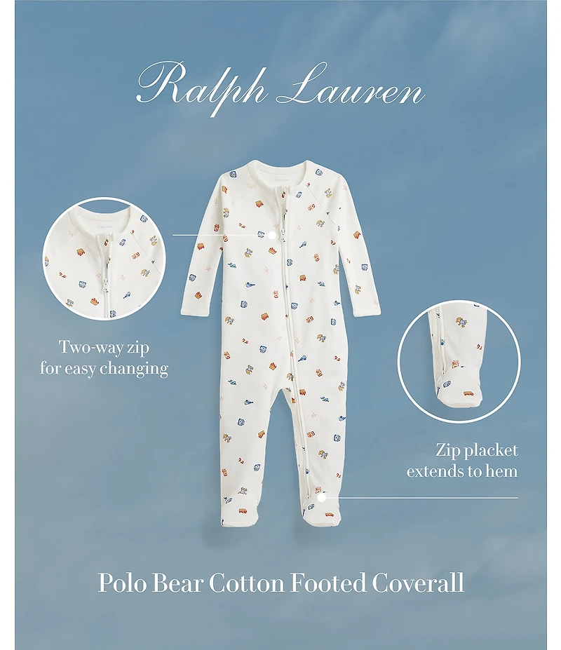 Ralph Lauren Baby Girls Cotton Strawberry Polo Bear Print Footed Coverall