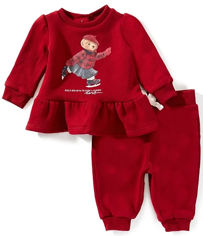 Ralph Ralph Lauren Baby Girls Long-Sleeve Polo Bear Fleece Sweatshirt & Matching Jogger Pant Set