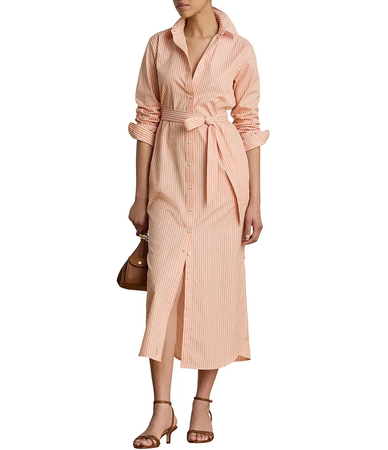 Ralph Ralph Lauren Stripe Point Collar Long Sleeve Shirt Dress