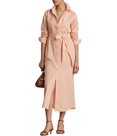 Ralph Ralph Lauren Stripe Point Collar Long Sleeve Shirt Dress