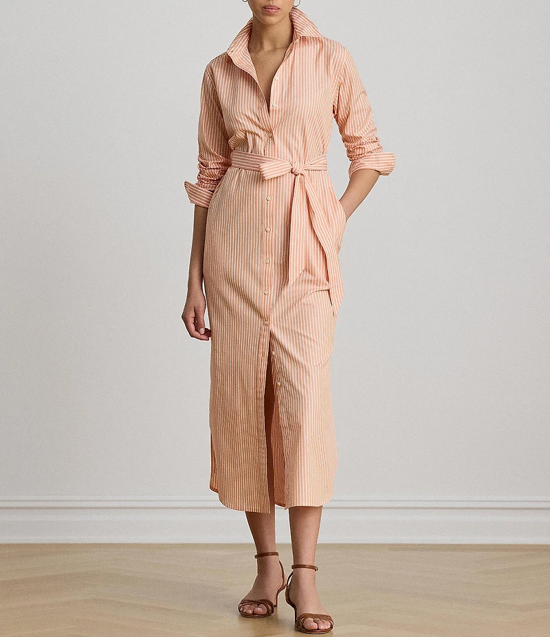 Ralph Ralph Lauren Stripe Point Collar Long Sleeve Shirt Dress
