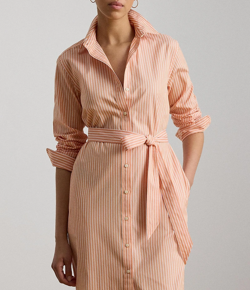 Ralph Ralph Lauren Stripe Point Collar Long Sleeve Shirt Dress