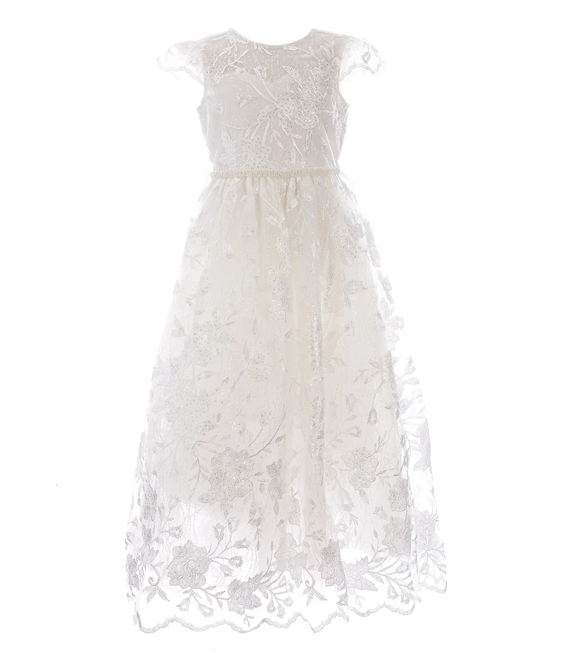 Rare Editions Big Girls Scalloped Embroidered Mesh Gown