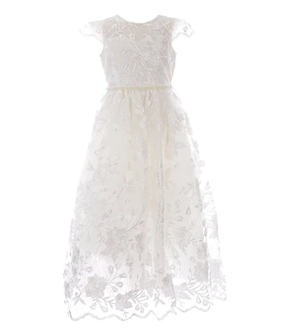 Rare Editions Big Girls Scalloped Embroidered Mesh Gown
