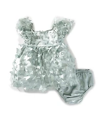 Rare Editions Baby Girls Puff-Sleeve Three-Dimensional-Butterfly-Appliqued Fit-And-Flare Dress