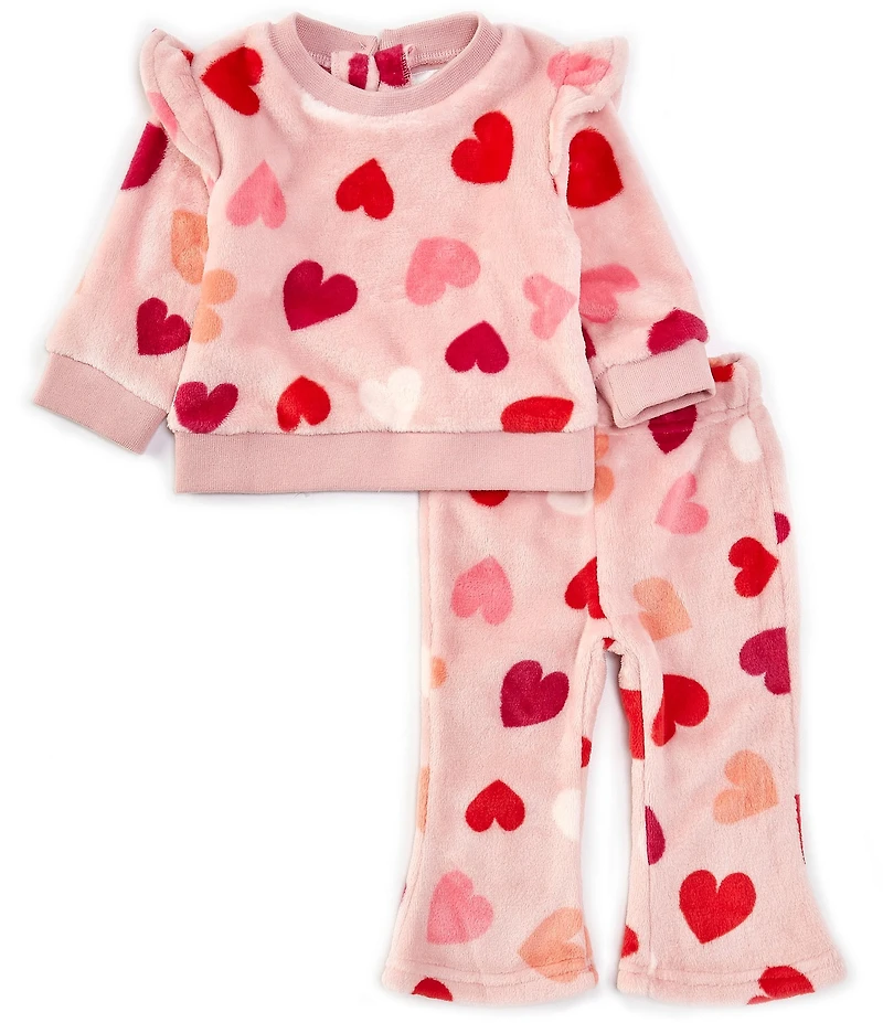 Rare Editions Baby Girls Long Sleeve Heart-Printed Sweatshirt & Matching Heart-Printed Flare-Leg Jogger Pant Set