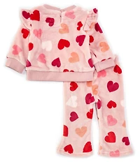 Rare Editions Baby Girls Long Sleeve Heart-Printed Sweatshirt & Matching Heart-Printed Flare-Leg Jogger Pant Set