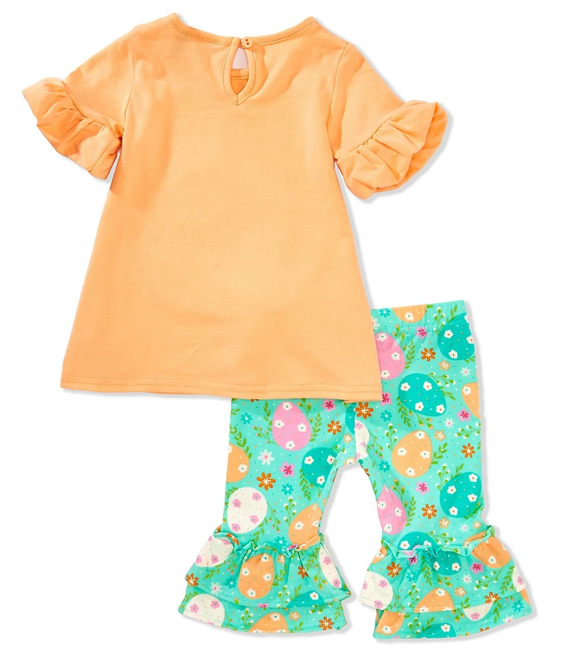 Rare Editions Baby Girls Bell-Sleeve Easter Bunny Applique Top & Easter Egg Printed Leggings Set