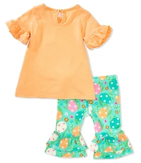 Rare Editions Baby Girls Bell-Sleeve Easter Bunny Applique Top & Easter Egg Printed Leggings Set