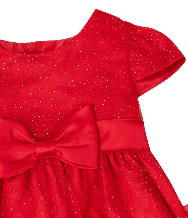 Rare Editions Baby Girls Cap-Sleeve Glitter-Accented Illusion Mesh/Soutache-Embroidered Fit-And-Flare Dress