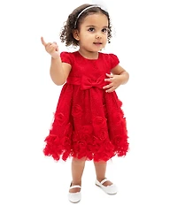 Rare Editions Baby Girls Cap-Sleeve Glitter-Accented Illusion Mesh/Soutache-Embroidered Fit-And-Flare Dress
