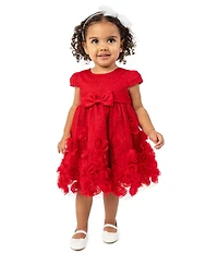 Rare Editions Baby Girls Cap-Sleeve Glitter-Accented Illusion Mesh/Soutache-Embroidered Fit-And-Flare Dress