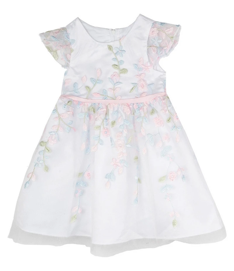 Rare Editions Baby Girls Floral Embroidered Glitter-Accented Mesh Fit & Flare Dress