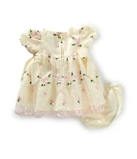 Rare Editions Baby Girls Puffed-Sleeve Dotted/Floral-Embroidered Mesh Fit & Flare Dress