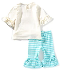 Rare Editions Baby Girls Ruffle-Sleeve Easter Bunny Appliqued Top & Striped Leggings Set
