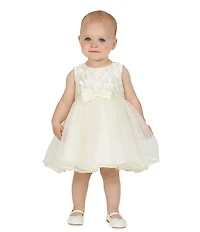 Rare Editions Baby Girls Sleeveless Basketweave-Bodice/Tulle-Skirted Fit-And-Flare Dress