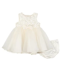 Rare Editions Baby Girls Sleeveless Basketweave-Bodice/Tulle-Skirted Fit-And-Flare Dress
