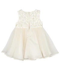 Rare Editions Baby Girls Sleeveless Basketweave-Bodice/Tulle-Skirted Fit-And-Flare Dress