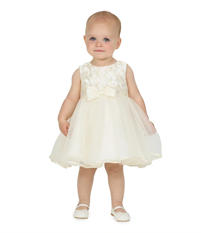 Rare Editions Baby Girls Sleeveless Basketweave-Bodice/Tulle-Skirted Fit-And-Flare Dress