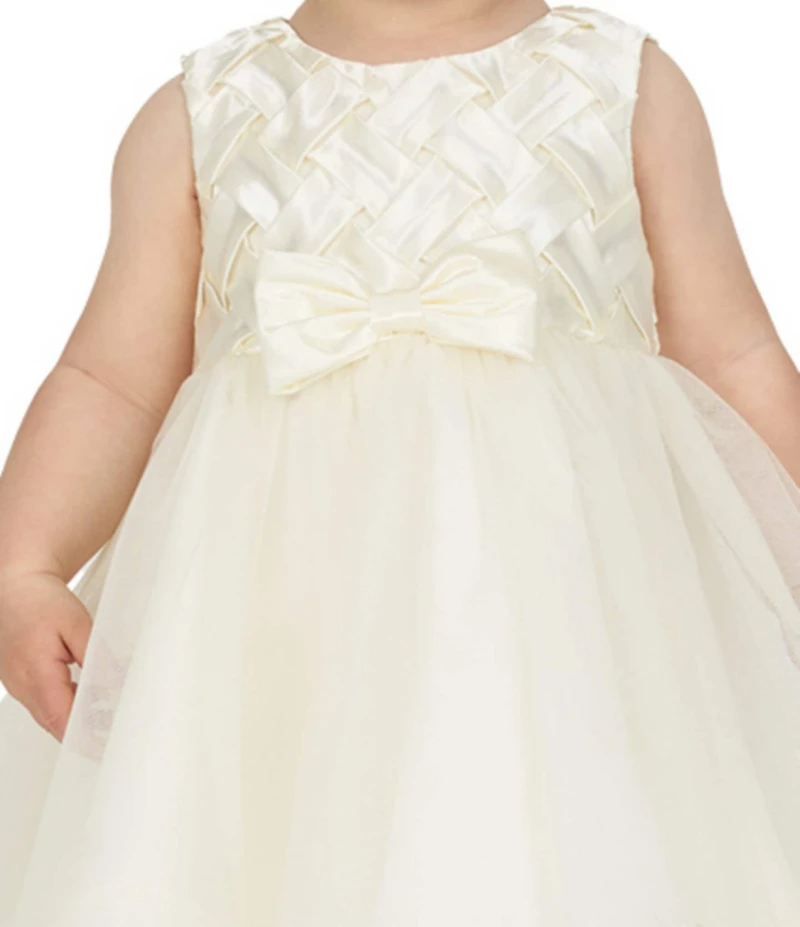 Rare Editions Baby Girls Sleeveless Basketweave-Bodice/Tulle-Skirted Fit-And-Flare Dress