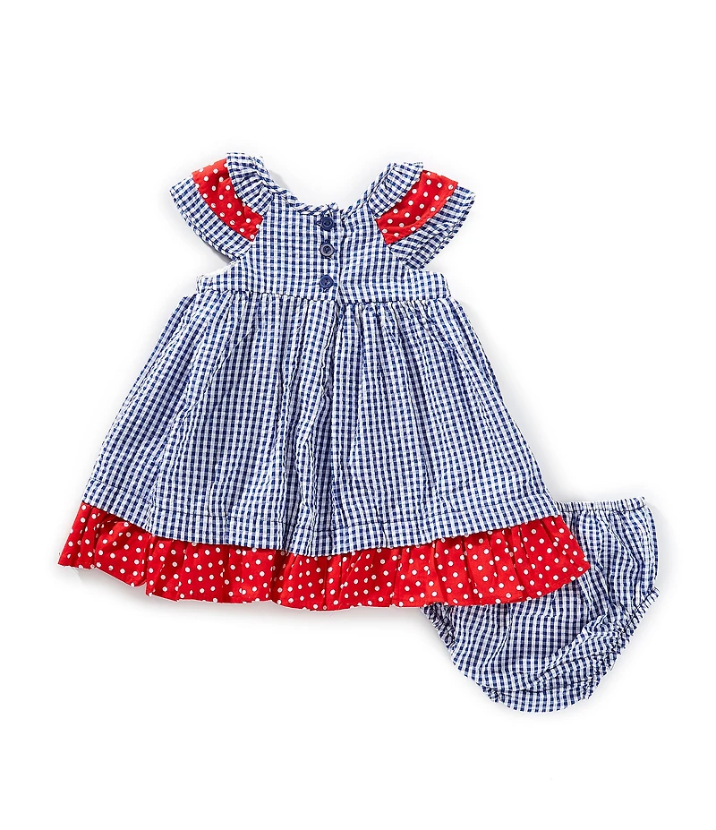 Rare Editions Baby Girls Sleeveless Mixed-Media Ladybug-Appliqued Seersucker Fit-And-Flare Dress