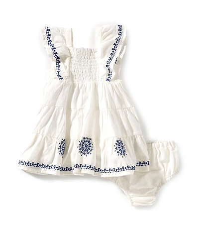 Rare Editions Baby Girls Sleeveless Patterned Linen-Blend Fit-And-Flare Dress