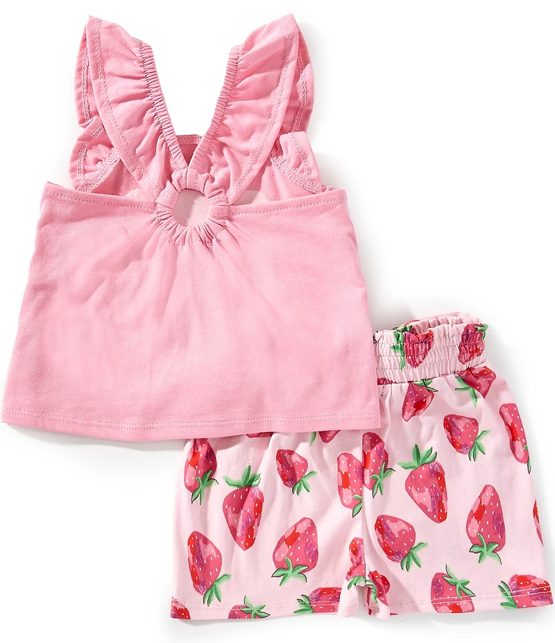 Rare Editions Baby Girls Sleeveless Strawberry-Motif Tank Top & Strawberry-Printed Shorts Set