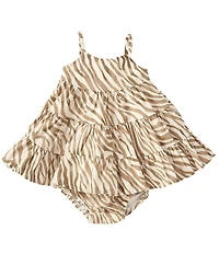 Rare Editions Baby Girls Sleeveless Zebra-Printed Tiered Linen-Blend Dress