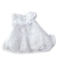Rare Editions Baby Girls Solid Satin/Embellished Embroidered Skirted Dress, Panty & Flower Headband Set