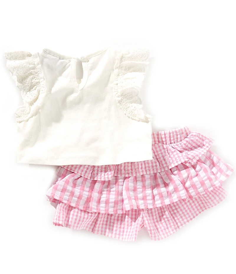 Rare Editions Baby Girls White Knit Flutter Sleeve Top & Pink Tiered Skort