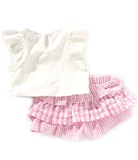 Rare Editions Baby Girls White Knit Flutter Sleeve Top & Pink Tiered Skort