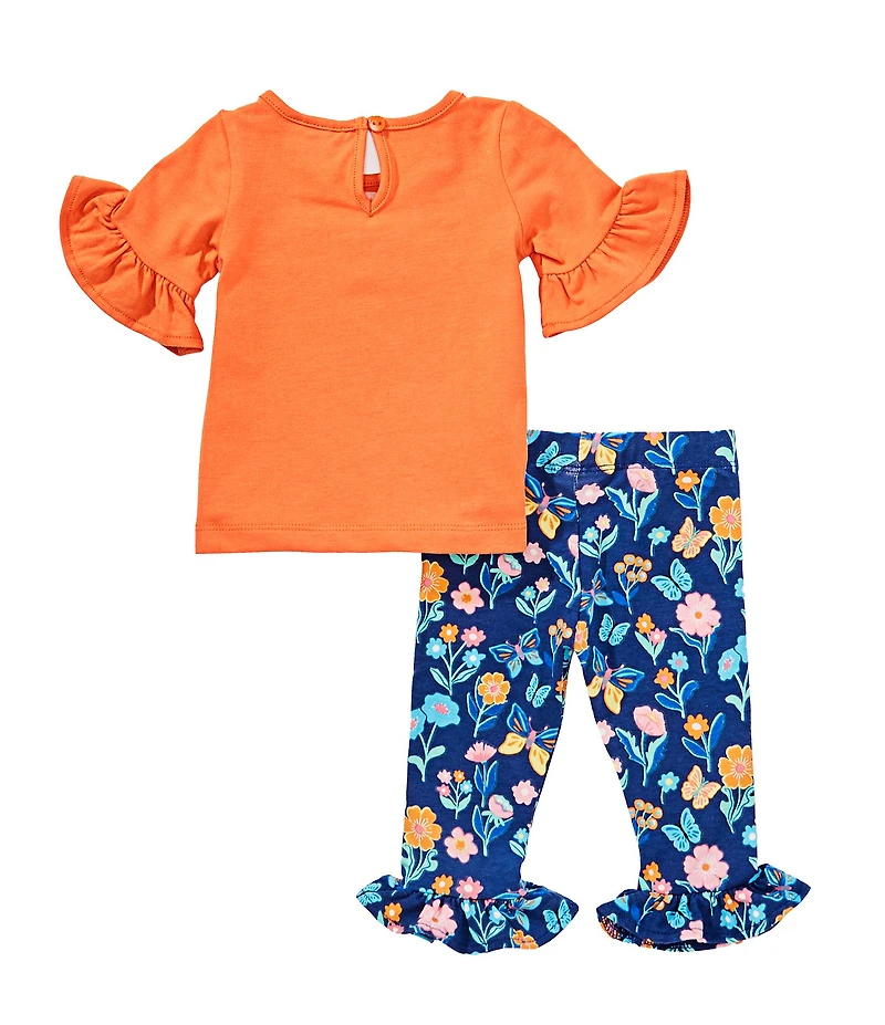 Rare Editions Baby Girls 3/4-Sleeve Giraffe Face Applique T-Shirt & Floral-Printed Leggings Set