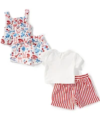 Rare Editions Baby Girls Americana Star-Printed T-Shirt & Bow/Cherry Printed Shorts & Matching Tank Top & Striped Shorts Set