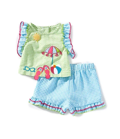 Rare Editions Baby Girls Beach Applique Seersucker Tank Top & Shorts Set