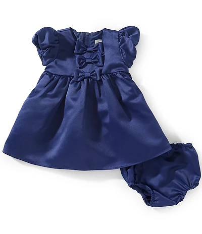 Rare Editions Baby Girls Bubble Sleeve Bow Accent Satin Dress