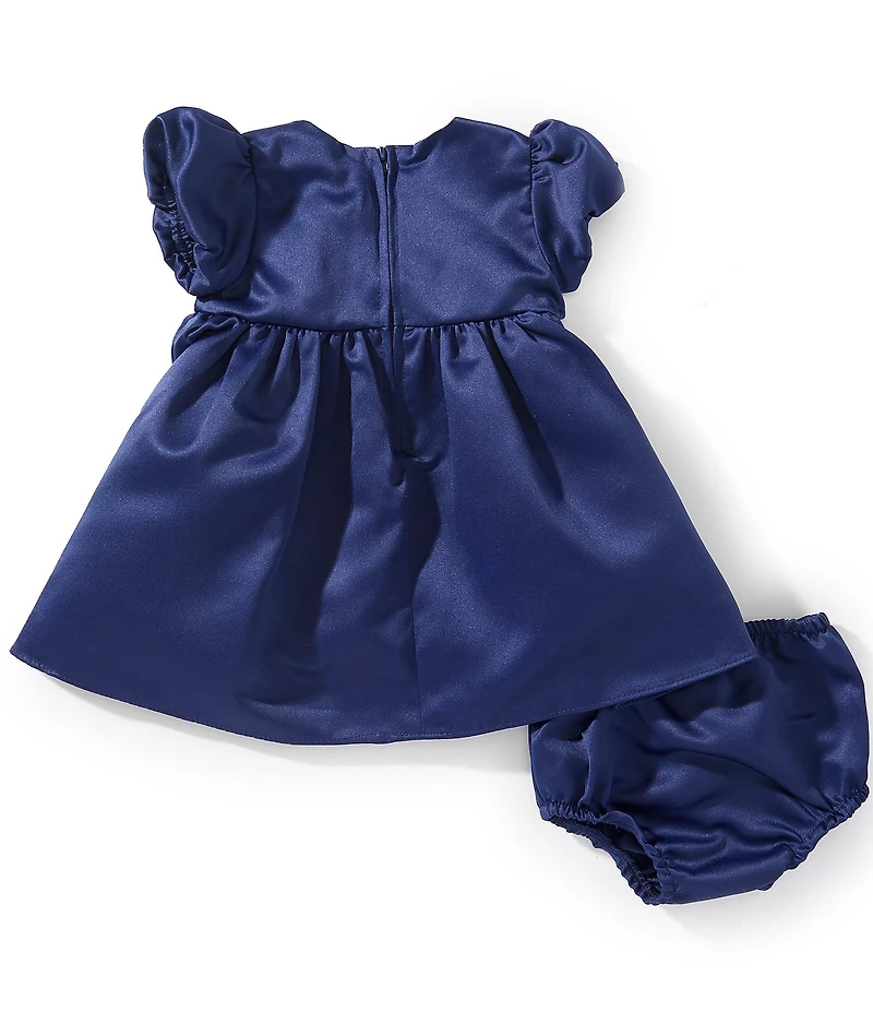 Rare Editions Baby Girls Bubble Sleeve Bow Accent Satin Dress